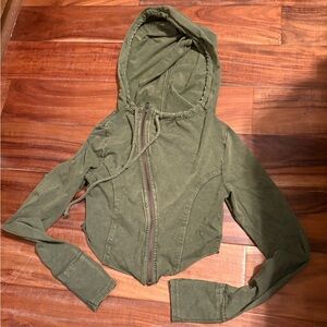 Out From Under Cropped Zip Hoodie Olive Green XS Urban Outfitters